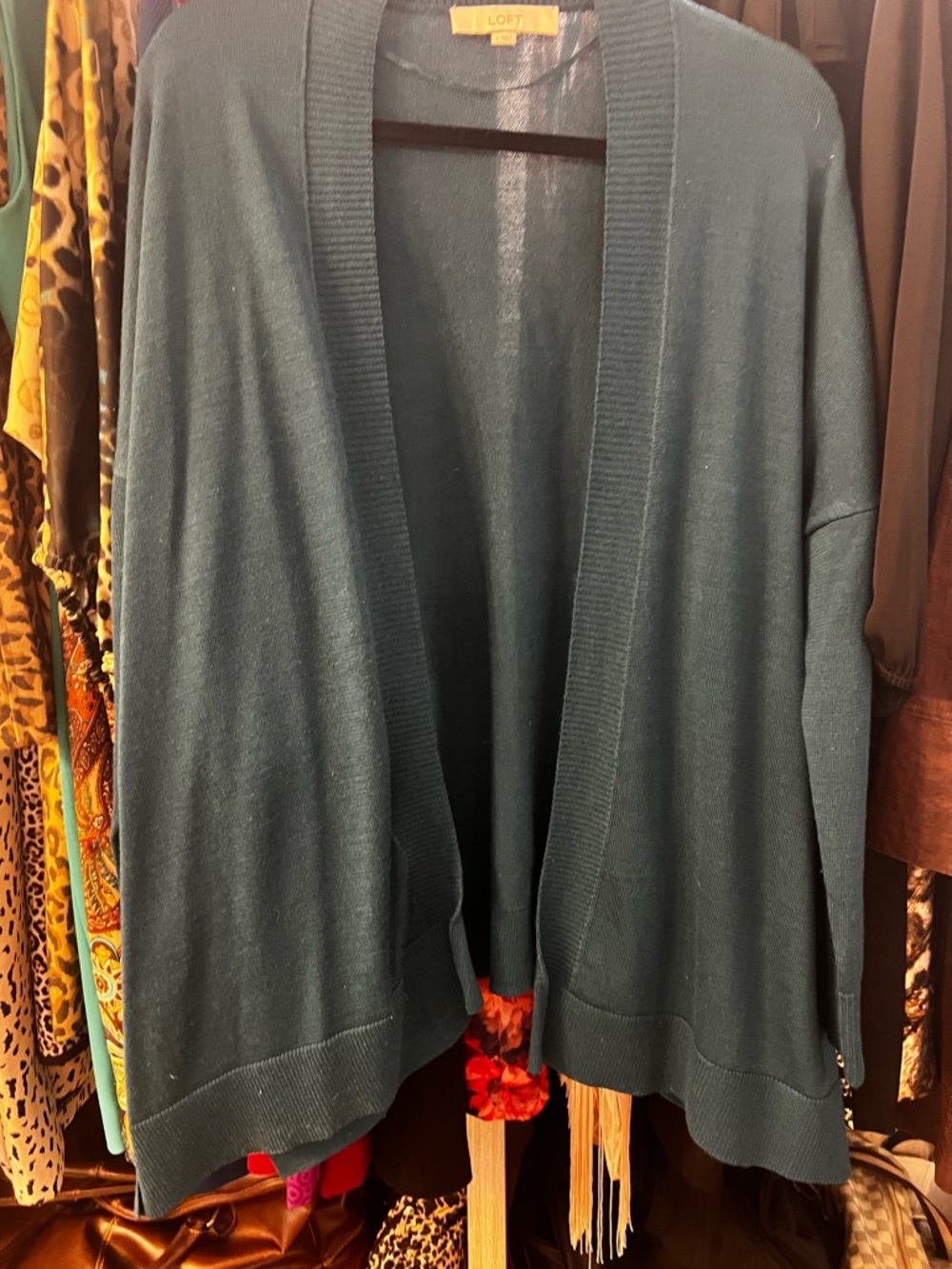 LOFT Women's Teal Open-Front Cardigan Sweater l L